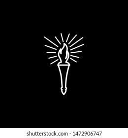 Torch Line Icon On Black Background. Dental Black Flat Style Vector Illustration