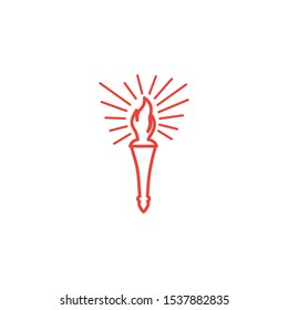 Torch Line Red Icon On White Background. Red Flat Style Vector Illustration.