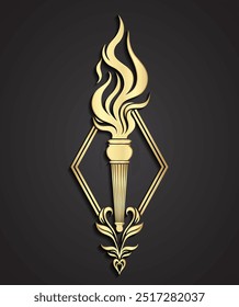 torch logo 3d gold art deco stile symbol