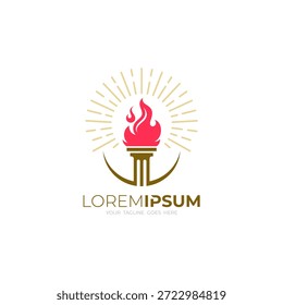 torch logo and burning fire and bright light, simple logos