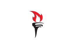 Torch Logo With Burning Fire In Flat Design