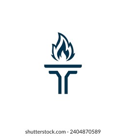 Torch logo with burning fire in flat design	