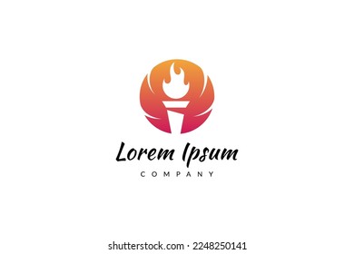 Torch logo with burning fire in hot design colors