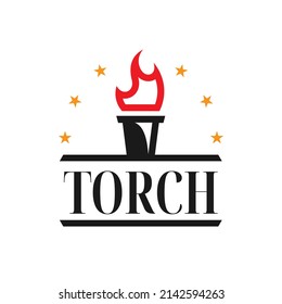 torch logo concept with flat black and red color style