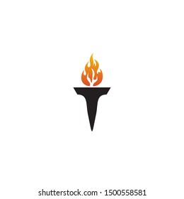 Torch logo design with fire icon template