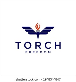 Torch logo design for freedom vector with wing illustration