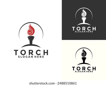 Torch logo design vector illustration, Torch with burning fire in flat design