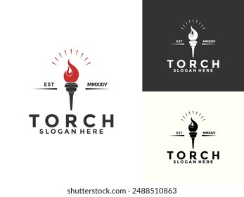 Torch logo design vector illustration, Torch with burning fire in flat design
