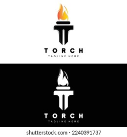 Logotipo de la antorcha, diseño del fuego, logotipo de la carta, icono de la marca del producto