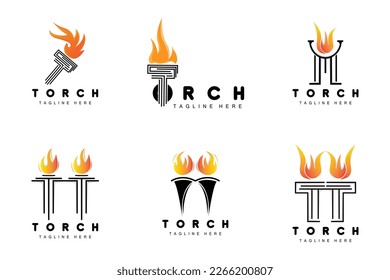Logotipo de la antorcha, diseño del fuego, logotipo de la carta, icono de la marca del producto