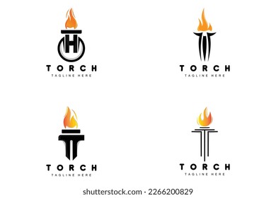 Logotipo de la antorcha, diseño del fuego, logotipo de la carta, icono de la marca del producto