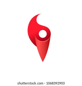 Torch logo. Flame sign. Fire and man, abstract silhouette. Human in red ribbon icon. Olympic games vector isolated symbol