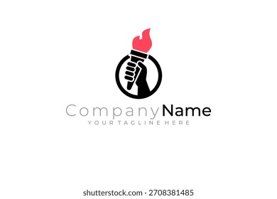 logotipo da tocha mantido firmemente na mão, modelo do logotipo da chama