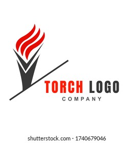 Torch logo icon design template with burning flame fire shape. Light blaze symbol of Victory, liberty, spirit, and passion. Vector flat illustration for element sport event, game ceremony, award.