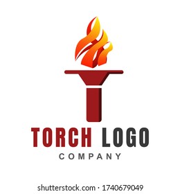 Torch logo icon design template with burning flame fire shape. Light blaze symbol of Victory, liberty, spirit, and passion. Vector flat illustration for element sport event, game ceremony, award.