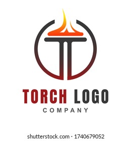 Torch logo icon design template with burning flame fire shape. Light blaze symbol of Victory, liberty, spirit, and passion. Vector flat illustration for element sport event, game ceremony, award.