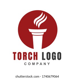 Torch logo icon design template with burning flame fire shape. Light blaze symbol of Victory, liberty, spirit, and passion. Vector flat illustration for element sport event, game ceremony, award.