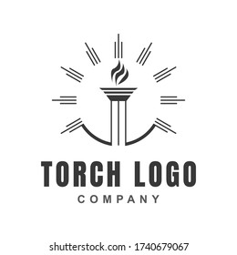 Torch logo icon design template with burning flame fire shape. Light blaze symbol of Victory, liberty, spirit, and passion. Vector flat illustration for element sport event, game ceremony, award.