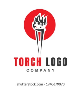 Torch logo icon design template with burning flame fire shape. Light blaze symbol of Victory, liberty, spirit, and passion. Vector flat illustration for element sport event, game ceremony, award.