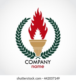 torch logo with laurel wreath / vector illustration