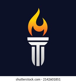 Torch logo with letter T concept