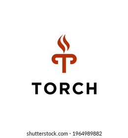 torch logo with letter T and fire flame vector