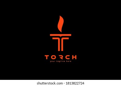 Torch logo, letter T and flame combination, flat design logo template, vector illustration