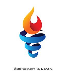 Torch logo with ribbon concept