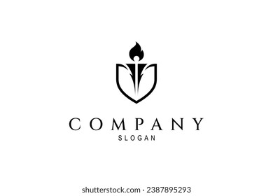 Torch logo with shield shape combination in flat design