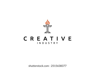 logotipo da tocha com combinação de letra T em design de vetor plano