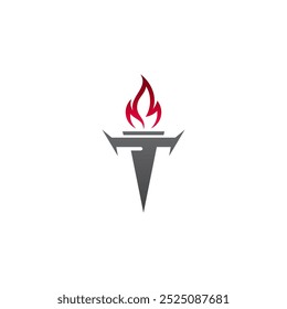 Torch logo with T letter combination in flat vector design