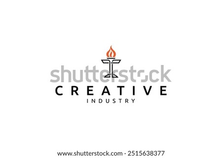 torch logo with T letter combination in flat vector design