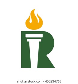 torch logo vector. letter R logo vector.