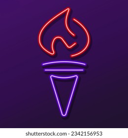 torch neon sign, modern glowing banner design, colorful modern design trends on black background. Vector illustration.