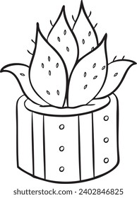 Torch Plant Succulent Black and White Vector Line Art Illustration