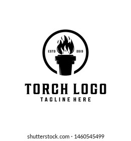 Torch retro logo design. Flame vector