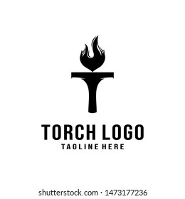 Torch retro logo design. T letter initial logo