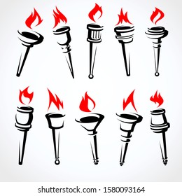 Torch set. Collection icons torch. Vector