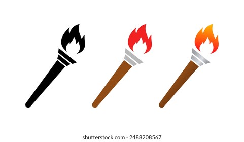 Torch Set Icons. Silhouette and flat styles. Vector icons.