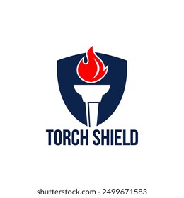 Torch Shield Logo Symbol School Education University Freedom Liberty Logo Vintage Vector Illustration Design