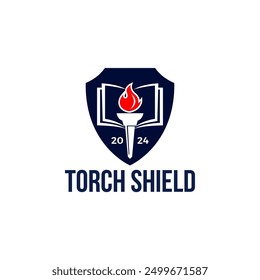 Torch Shield Logo Symbol School Education University Freedom Liberty Logo Vintage Vector Illustration Design