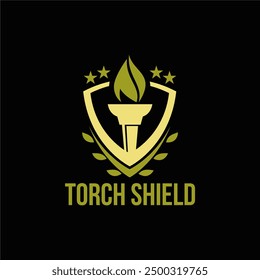 Torch Shield Logo Symbol School Education University Freedom Liberty Logo Vintage Vector Illustration Design