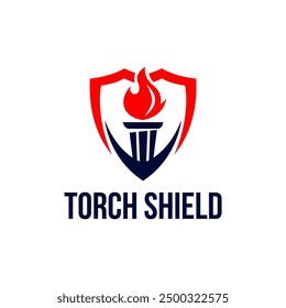 Torch Shield Logo Symbol School Education University Freedom Liberty Logo Vintage Vector Illustration Design