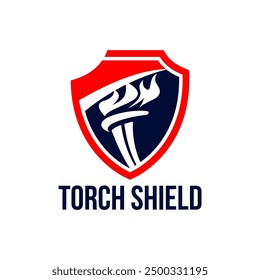 Torch Shield Logo Symbol School Education University Freedom Liberty Logo Vintage Vector Illustration Design