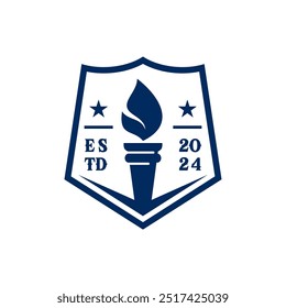 Símbolo de logotipo de escudo de tocha Escola Educação Universidade Liberdade logotipo Vintage Vetor Ilustração Design