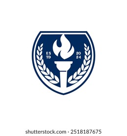 Torch Shield Logo Symbol School Education University Freedom Liberty Logo Vintage Vector Illustration Design