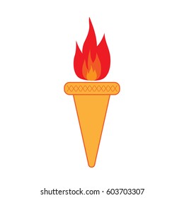 Torch sign. Olympic flame symbol. Colorful icon isolated on white background. Achievement flat mark. Sport event concept. Modern art scoreboard. Stock vector illustration