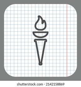 Torch simple icon. Flat desing. On graph paper. Grey background.ai