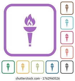 Torch simple icons in color rounded square frames on white background