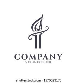 Torch simple logo. Letter T logo. Torch fire vector illustration